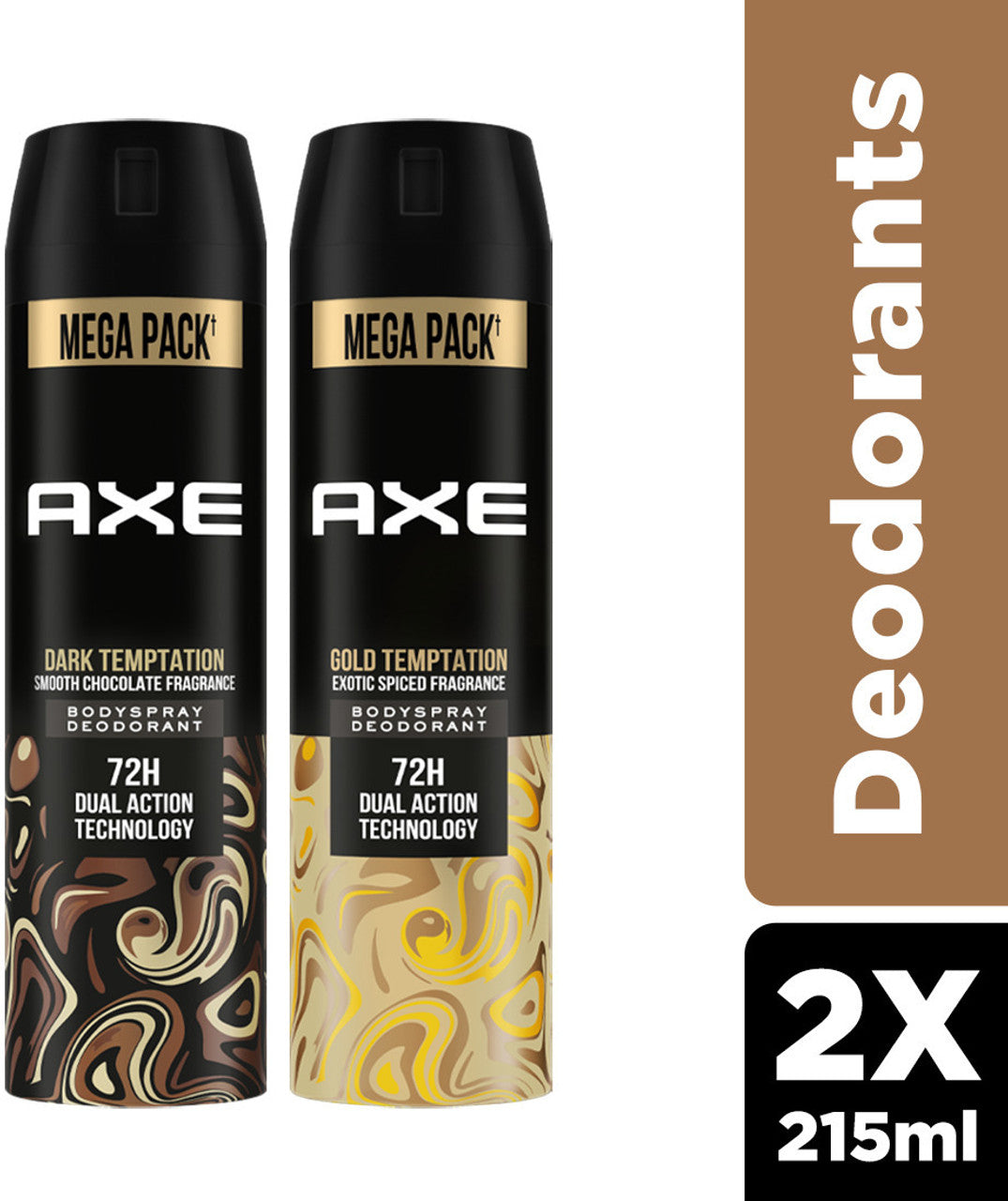 AXE Dark Temptation & Gold Temptation Long Lasting For Men Body Spray - For Men  (215 ml, Pack of 2)