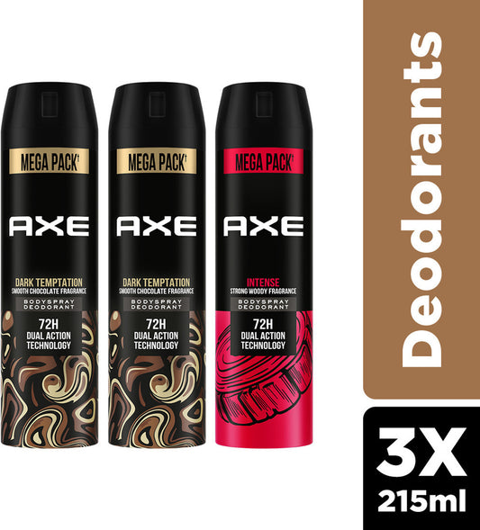 AXE Dark Temptation and Intense Deodorant Spray - For Men  (215 ml, Pack of 3)