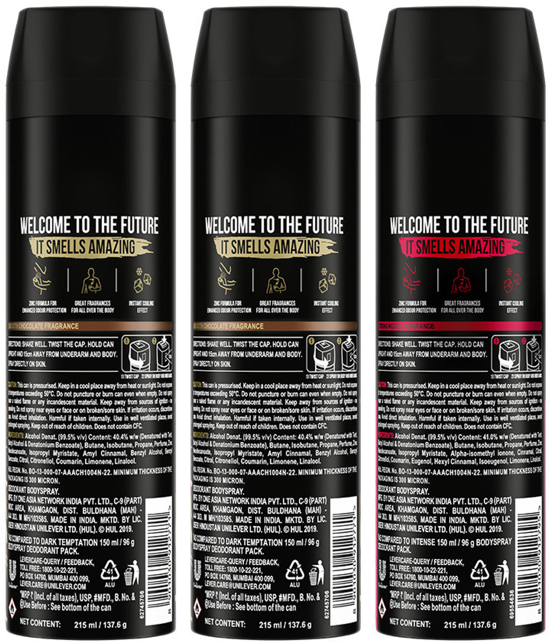 AXE Dark Temptation and Intense Deodorant Spray - For Men  (215 ml, Pack of 3)