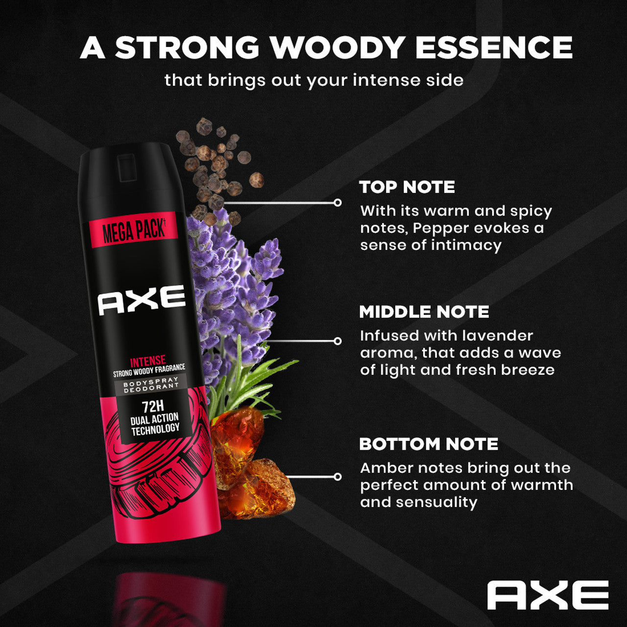 AXE Dark Temptation and Intense Deodorant Spray - For Men  (215 ml, Pack of 3)