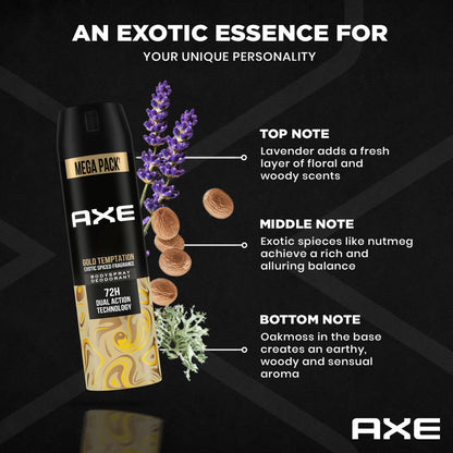AXE -gold Temptation, Dark Temptation and Intense Deodorant Spray for Men  (215ml, Pack of 3)
