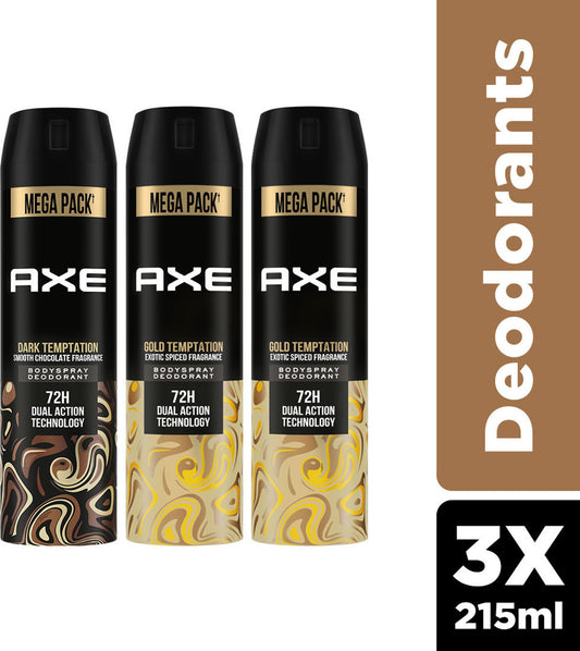 AXE Gold and Dark Temptation Deodorant Spray - For Men  (215 ml, Pack of 3)