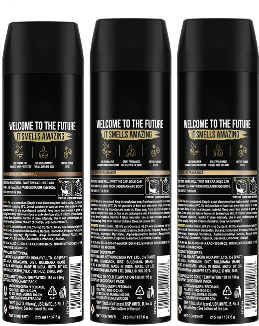 AXE Gold and Dark Temptation Deodorant Spray - For Men  (215 ml, Pack of 3)