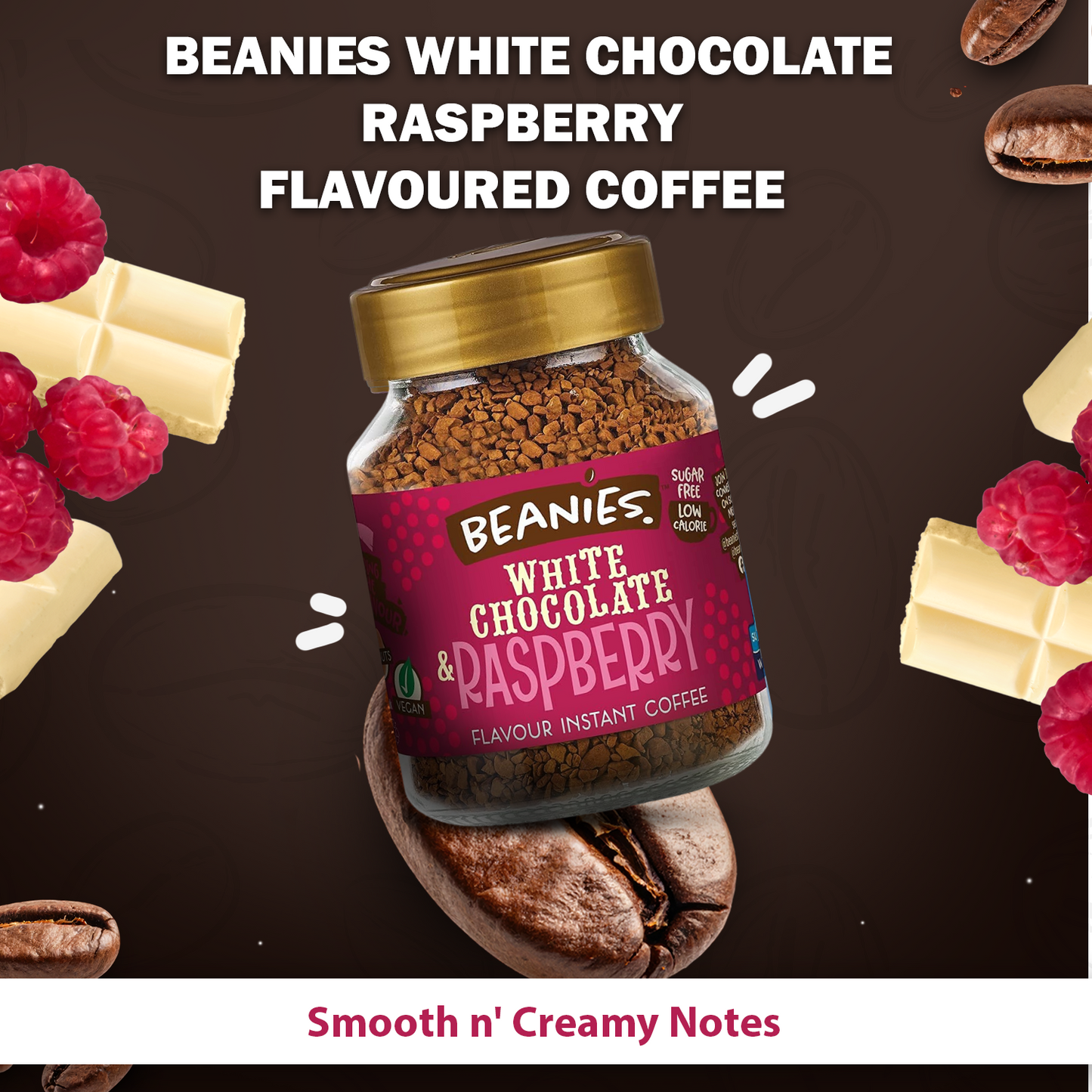 Beanies White Chocolate and Raspberry Flavour Instant Coffee, 50g