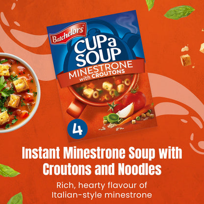Batchelors - Cup A Soup Minestrone with Croutons | Instant Vegetable Soup Sachets Pack of 4 (94g)