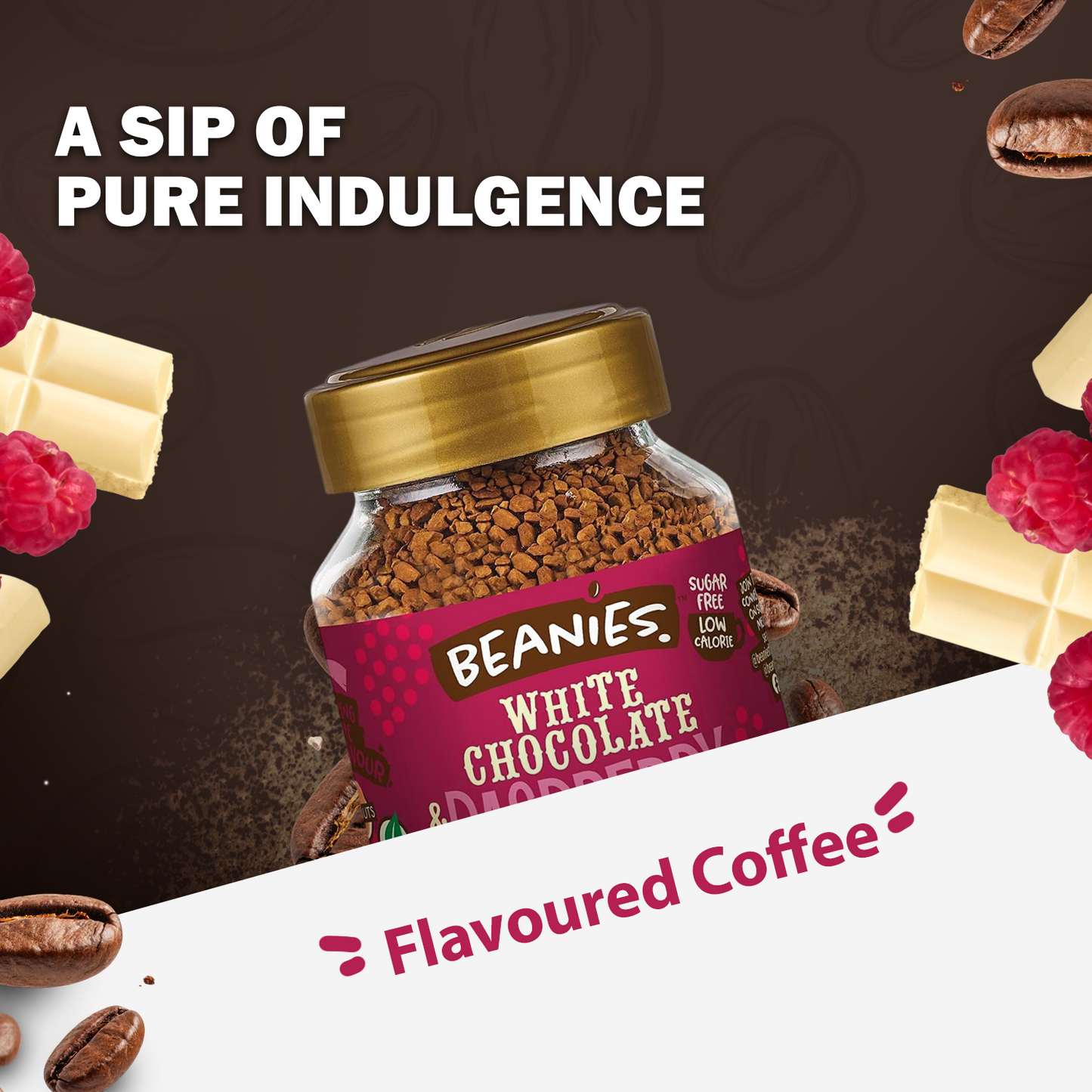 Beanies White Chocolate and Raspberry Flavour Instant Coffee, 50g