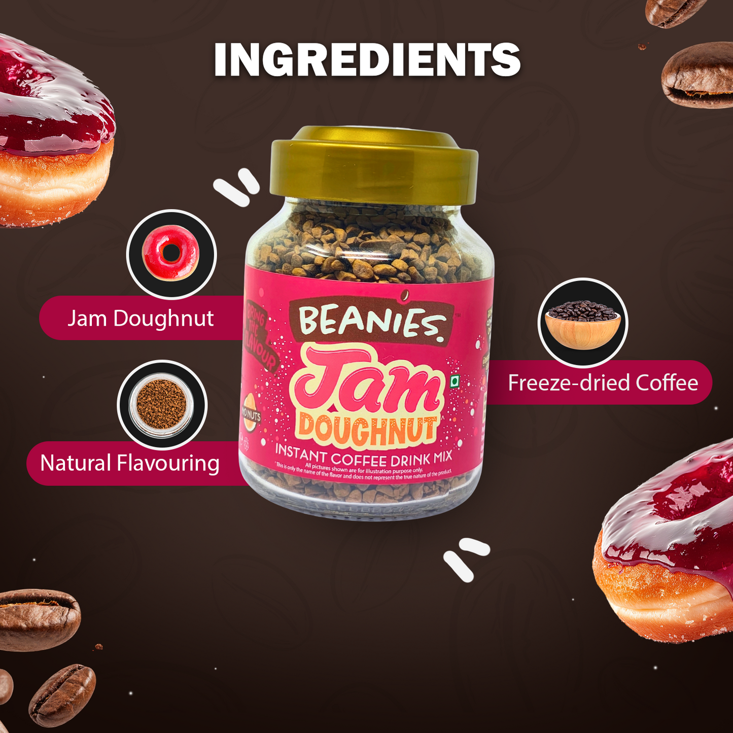 Beanies Jam Doughnut Instant Coffee, 50g