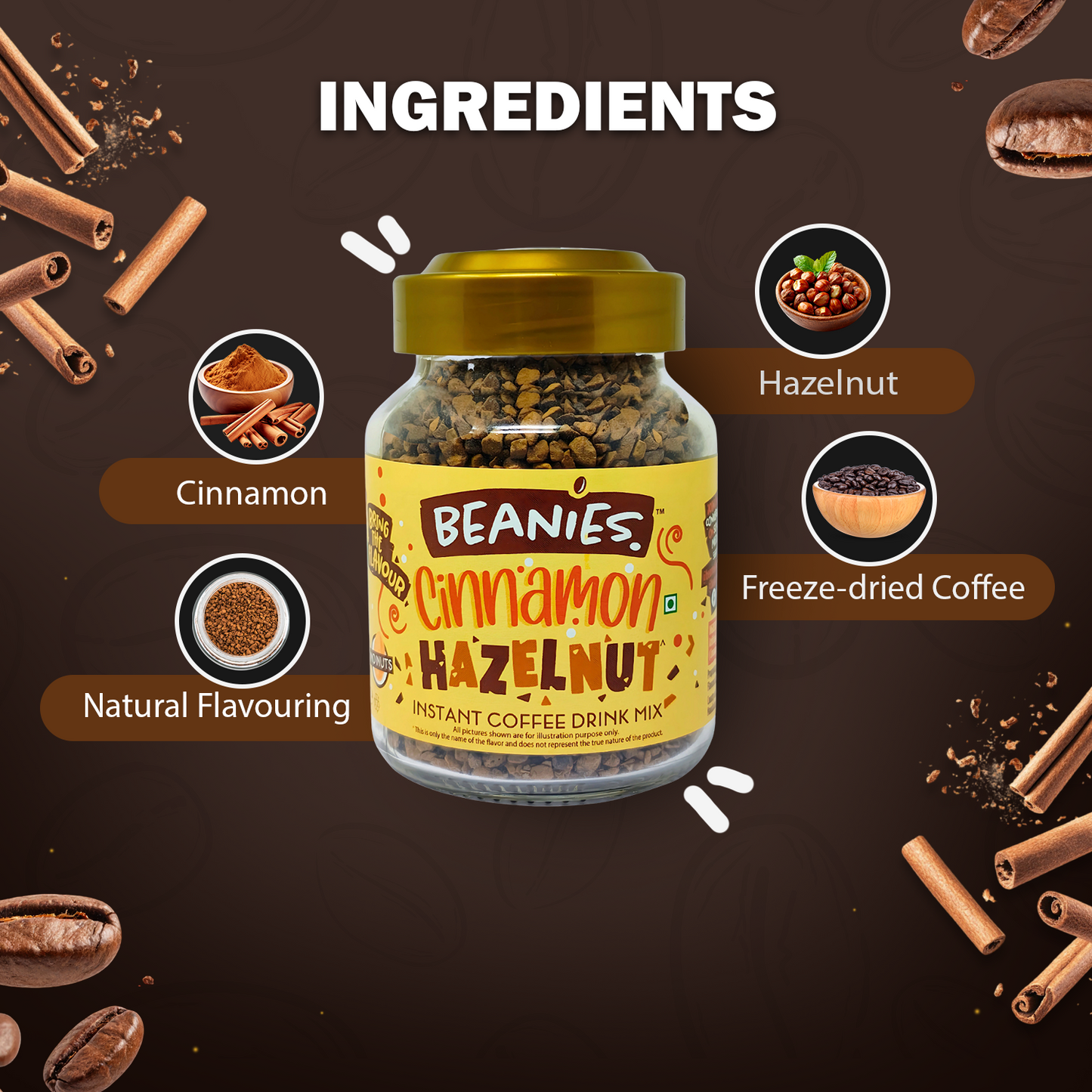 Beanies Cinnamon Hazelnut Flavor Instant Coffee, 50g