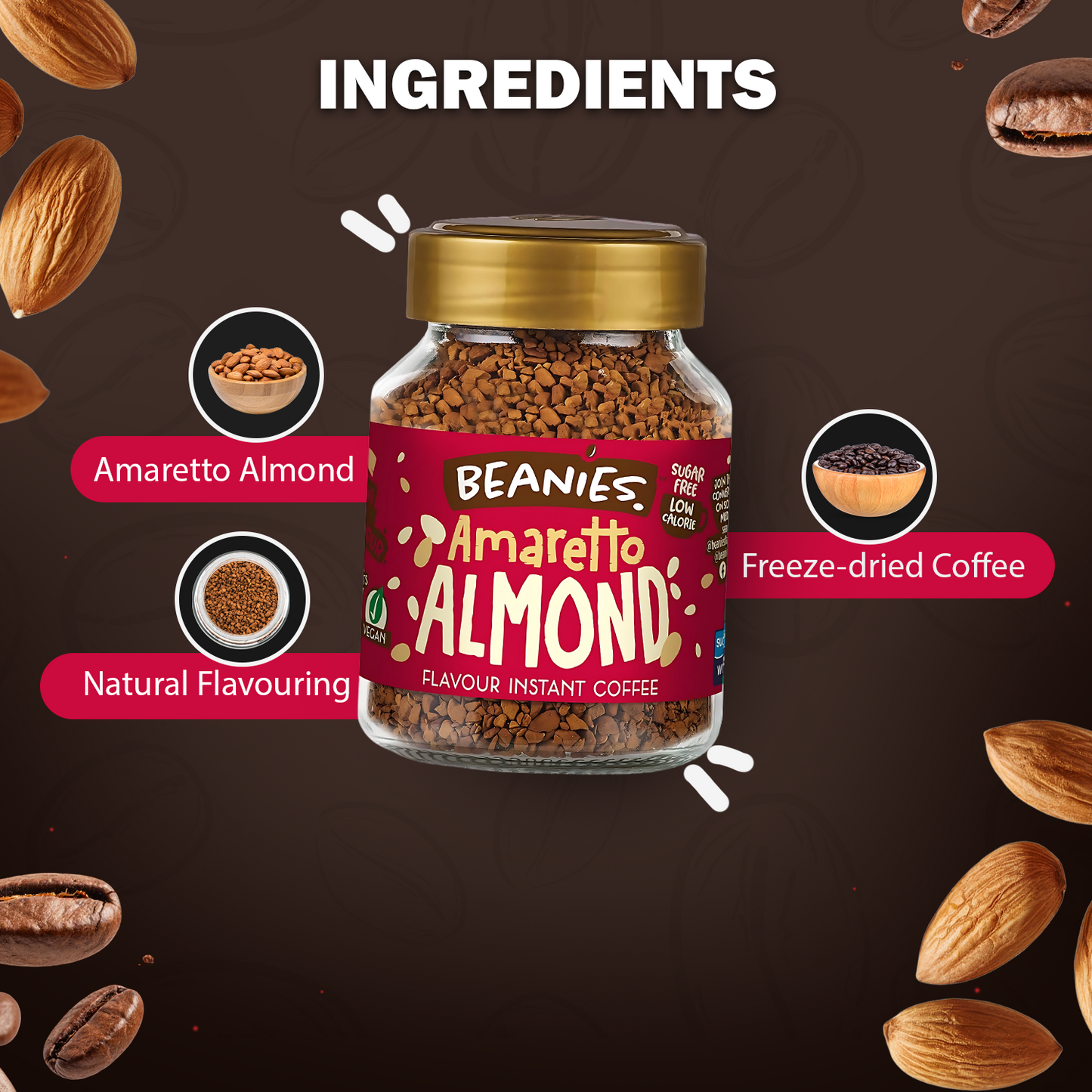 Beanies Amaretto Almond Flavour Instant Coffee, 50g