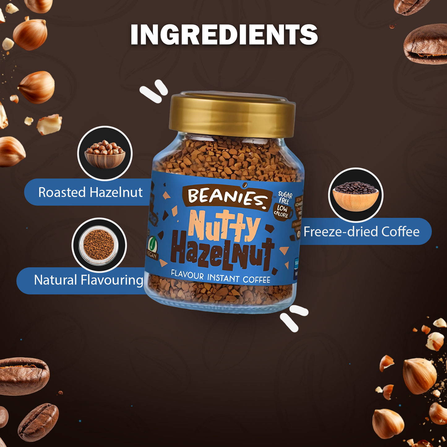 Beanies Nutty Hazelnut Flavour Instant Coffee, 50g