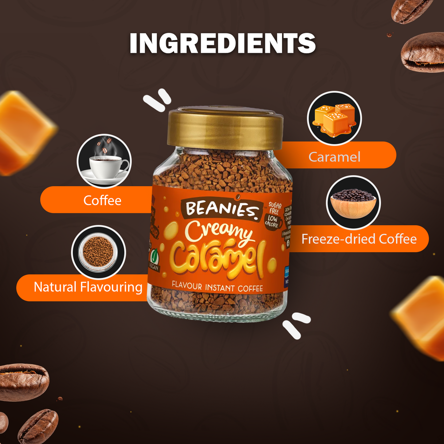Beanies Creamy Caramel Flavour Instant Coffee, 50g