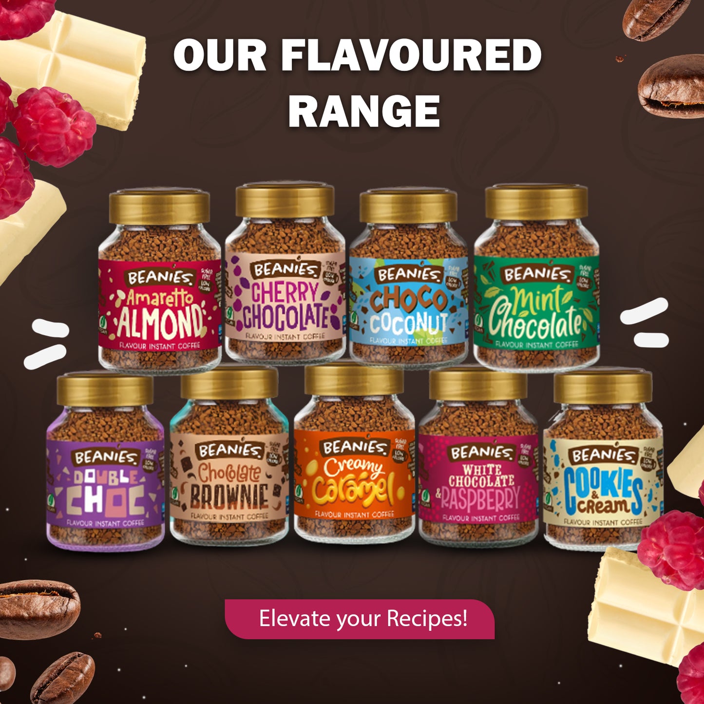 Beanies White Chocolate and Raspberry Flavour Instant Coffee, 50g