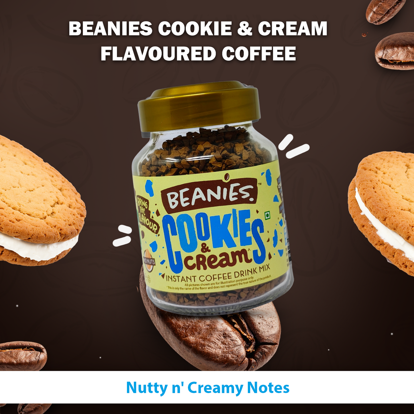 Beanies Cookies and Cream Flavour Instant Coffee, 50g