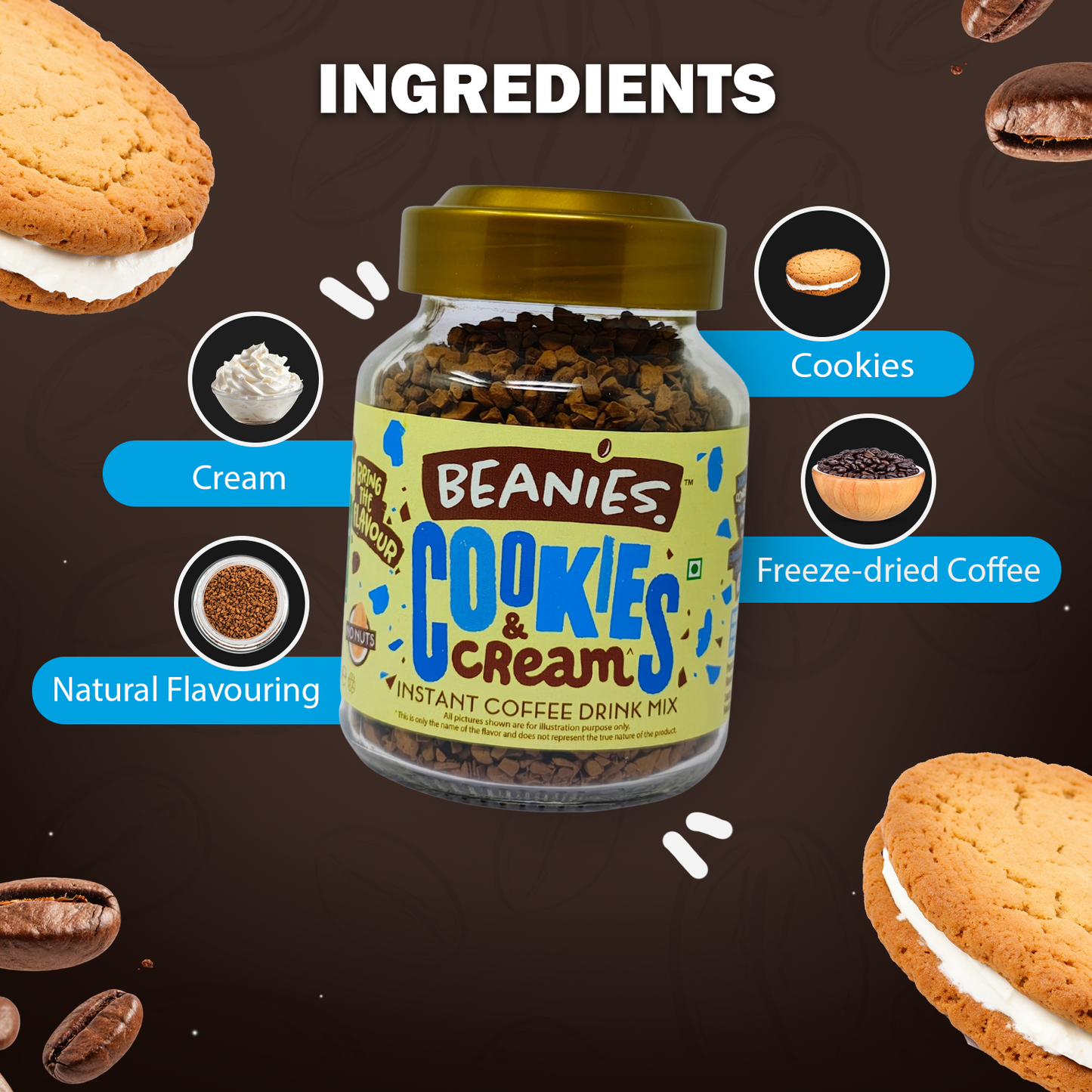 Beanies Cookies and Cream Flavour Instant Coffee, 50g