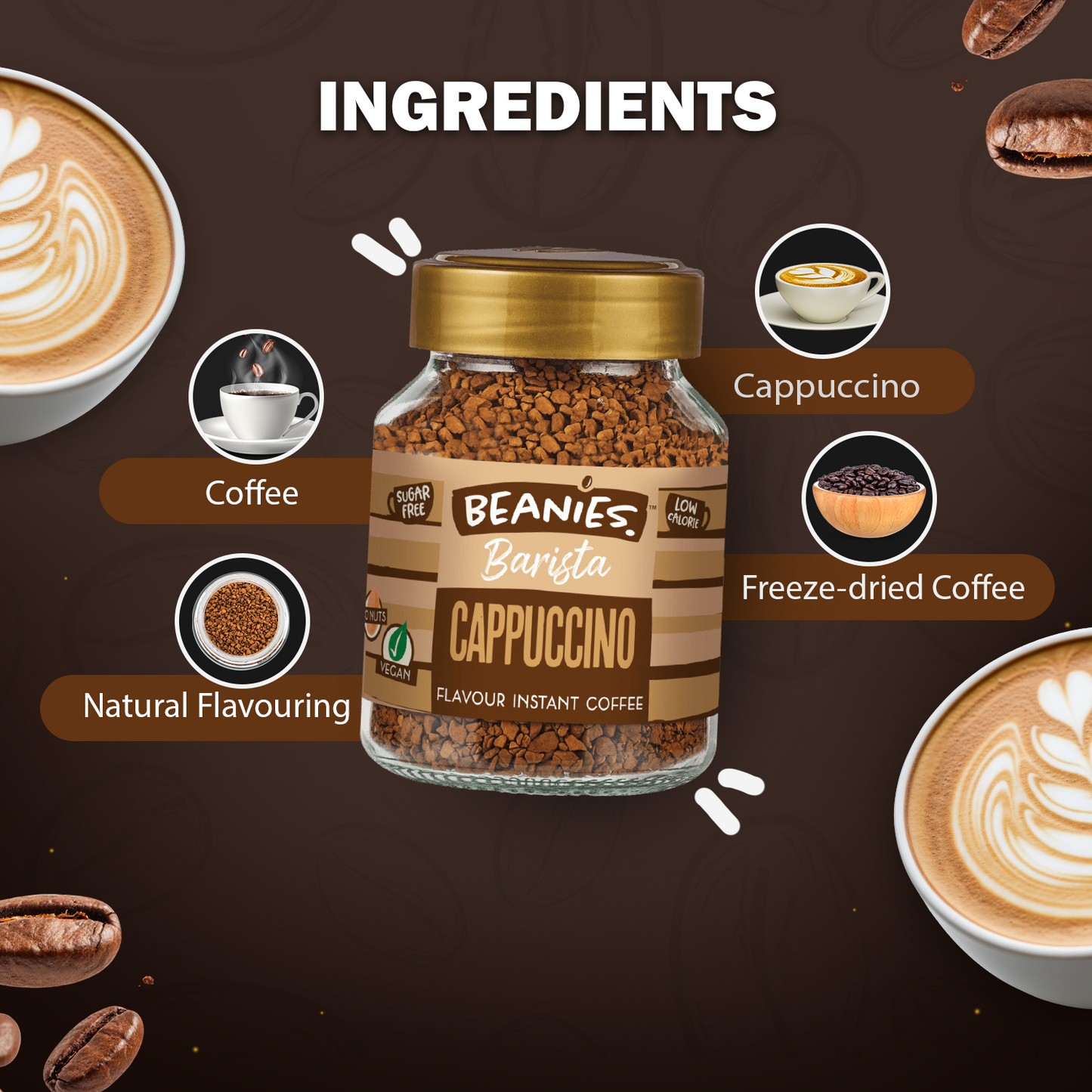 Beanies Barista Range - Cappuccino Instant Coffee, 50g