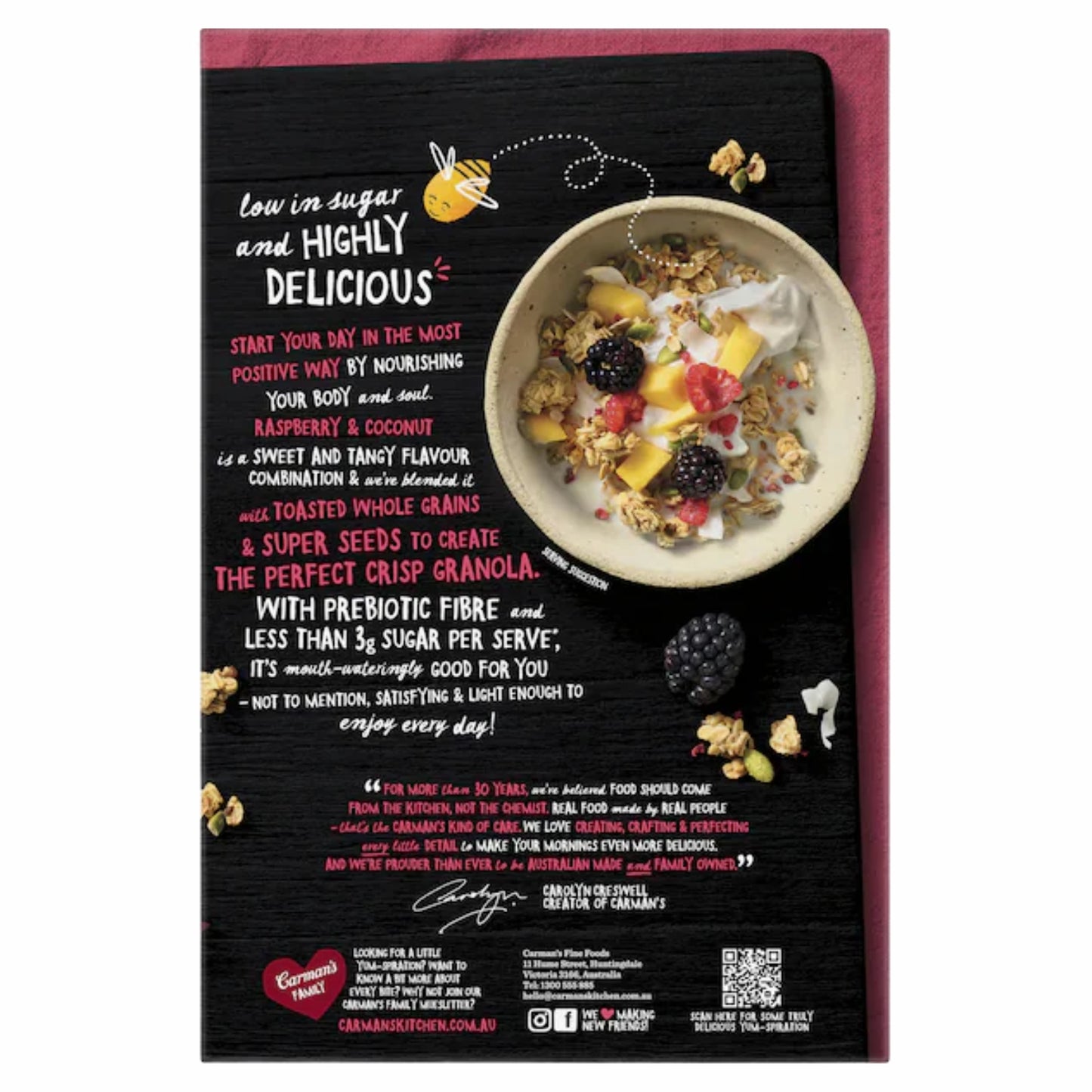 Carmans Granola Raspberry & Coconut Low Sugar 450g