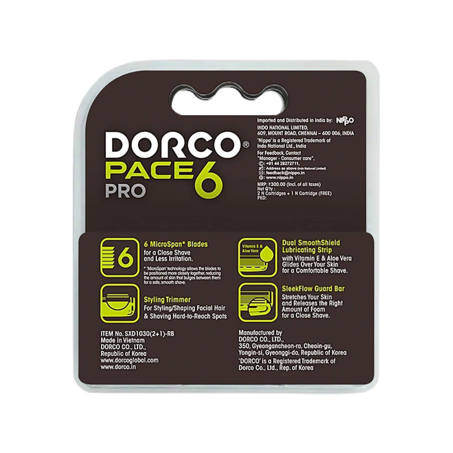 Dorco Pace 6 Pro Cartridge, Pack of 3
