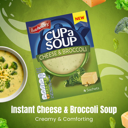 Batchelors - Cup A Soup Cheese & Broccoli | Instant Cheese Broccoli Soup Sachets Pack of 4 (92g)