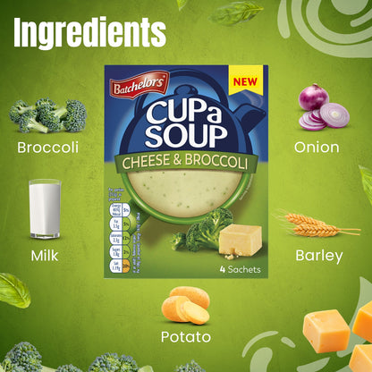 Batchelors - Cup A Soup Cheese & Broccoli | Instant Cheese Broccoli Soup Sachets Pack of 4 (92g)