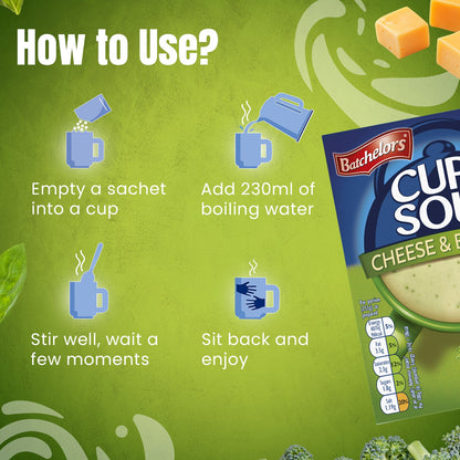 Batchelors - Cup A Soup Cheese & Broccoli | Instant Cheese Broccoli Soup Sachets Pack of 4 (92g)