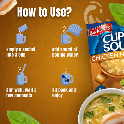 Batchelors - Cup A Soup Chicken Noodle | Instant Chicken Noodle Soup Sachets Pack of 4 (94g)