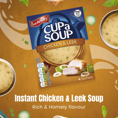 Batchelors - Cup A Soup Chicken & Leek | Instant Chicken Soup Sachets Pack of 4 (86g)