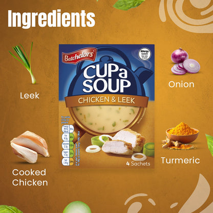 Batchelors - Cup A Soup Chicken & Leek | Instant Chicken Soup Sachets Pack of 4 (86g)