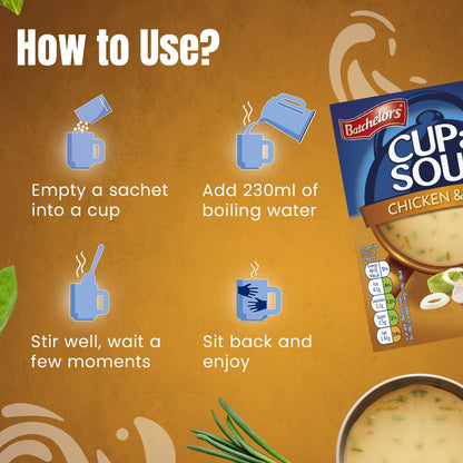 Batchelors - Cup A Soup Chicken & Leek | Instant Chicken Soup Sachets Pack of 4 (86g)