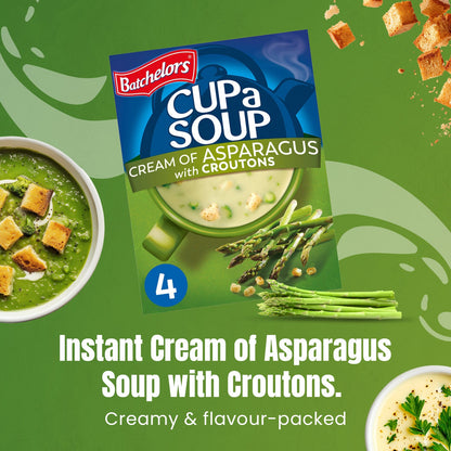 Batchelors - Cup A Soup Cream of Asparagus with Croutons | Instant Asparagus Soup Sachets Pack of 4 (117g)