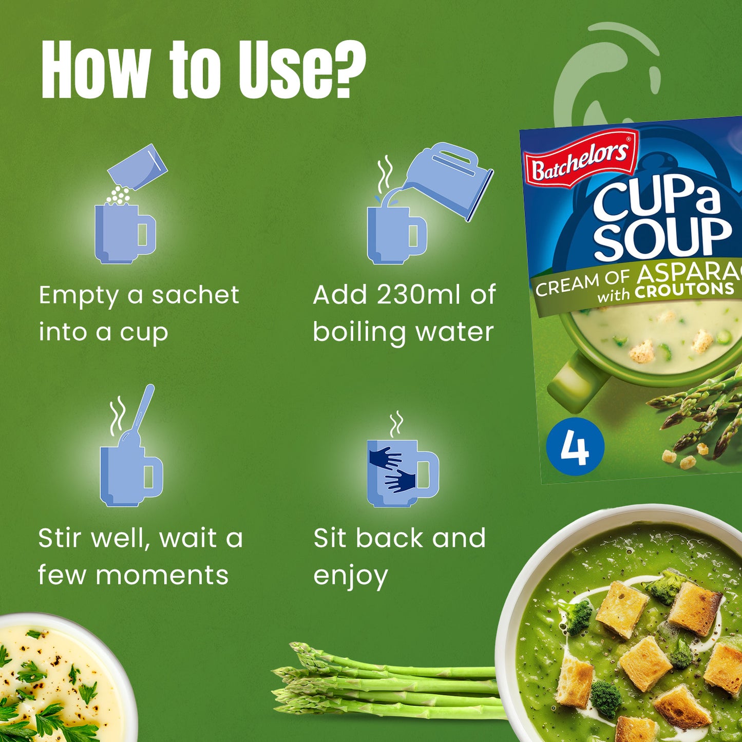 Batchelors Cup A Soup Cream of Asparagus with Croutons, 117g