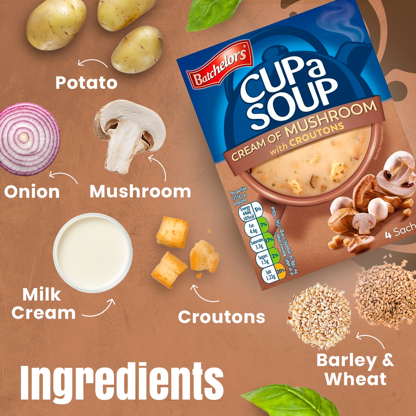 Batchelors Cup A Soup Cream of Mushroom with Croutons, 99g