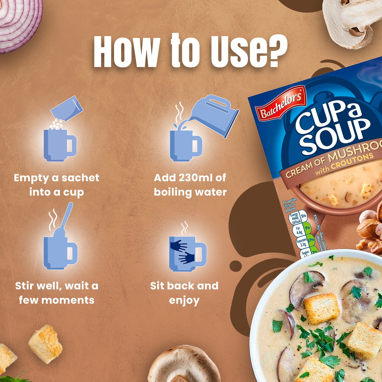 Batchelors Cup A Soup Cream of Mushroom with Croutons, 99g