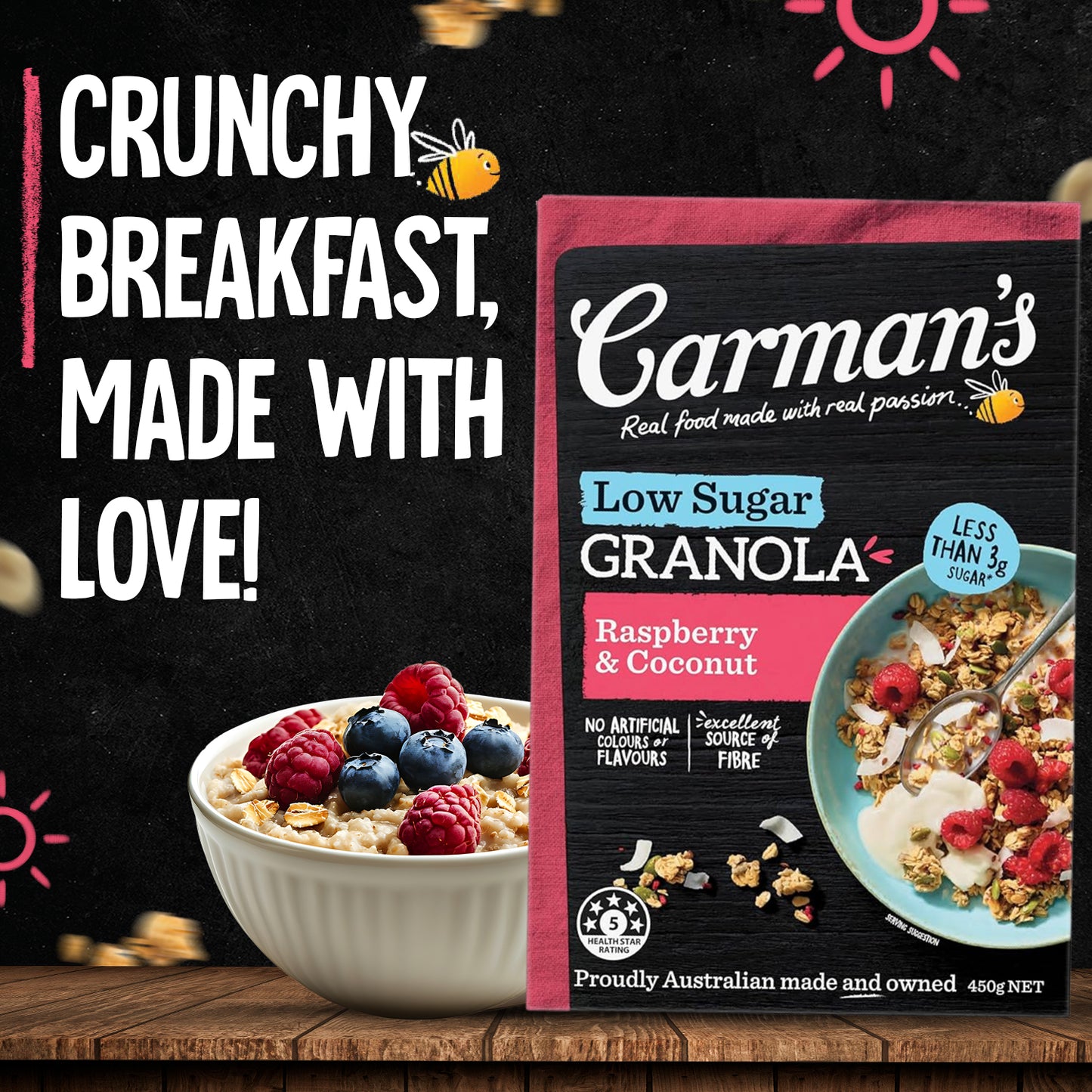 Carmans Granola Raspberry & Coconut Low Sugar 450g