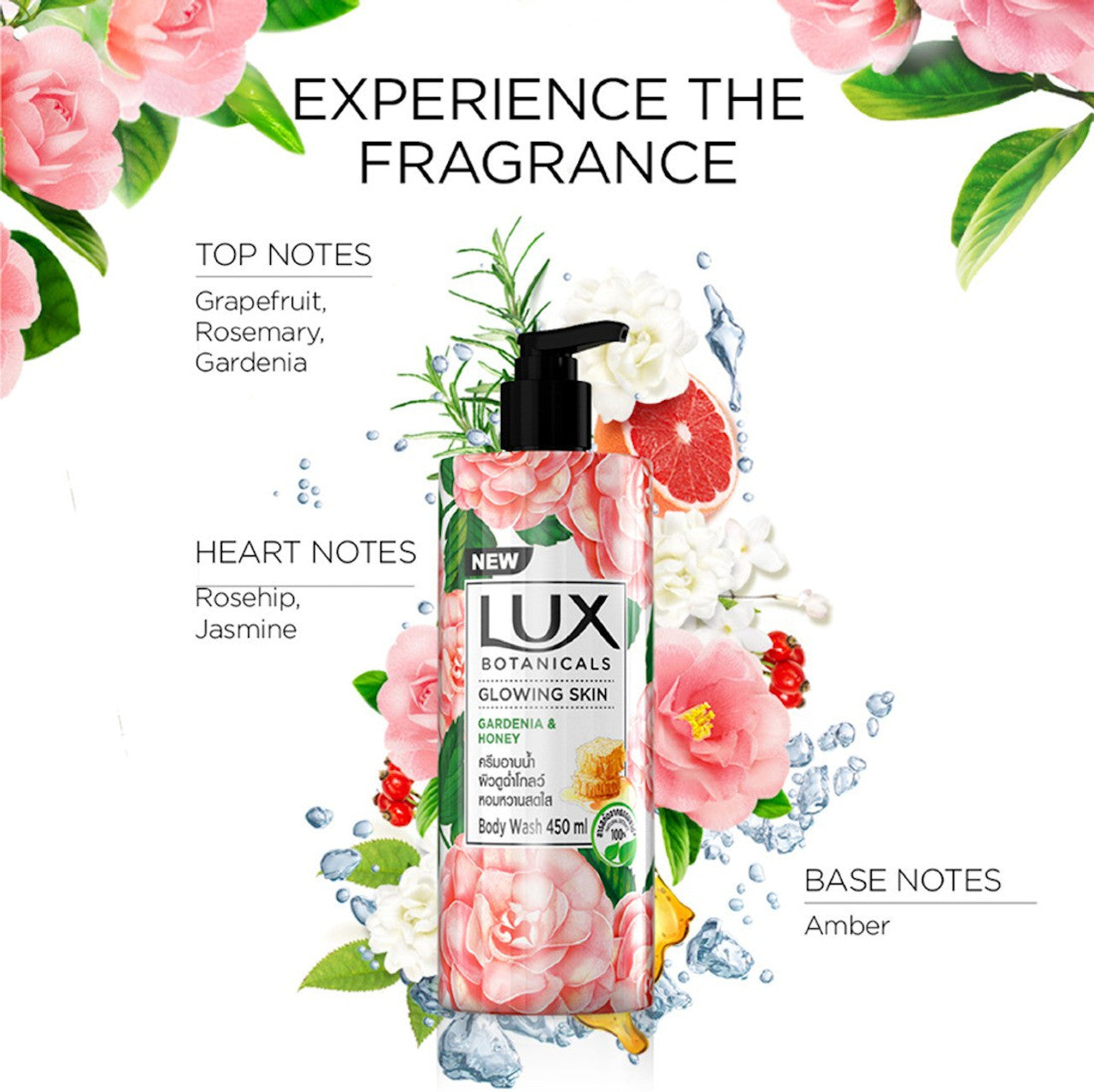 LUX Botanicals Glowing Skin Body Wash | Natural Gardenia & Honey Extracts 450ml