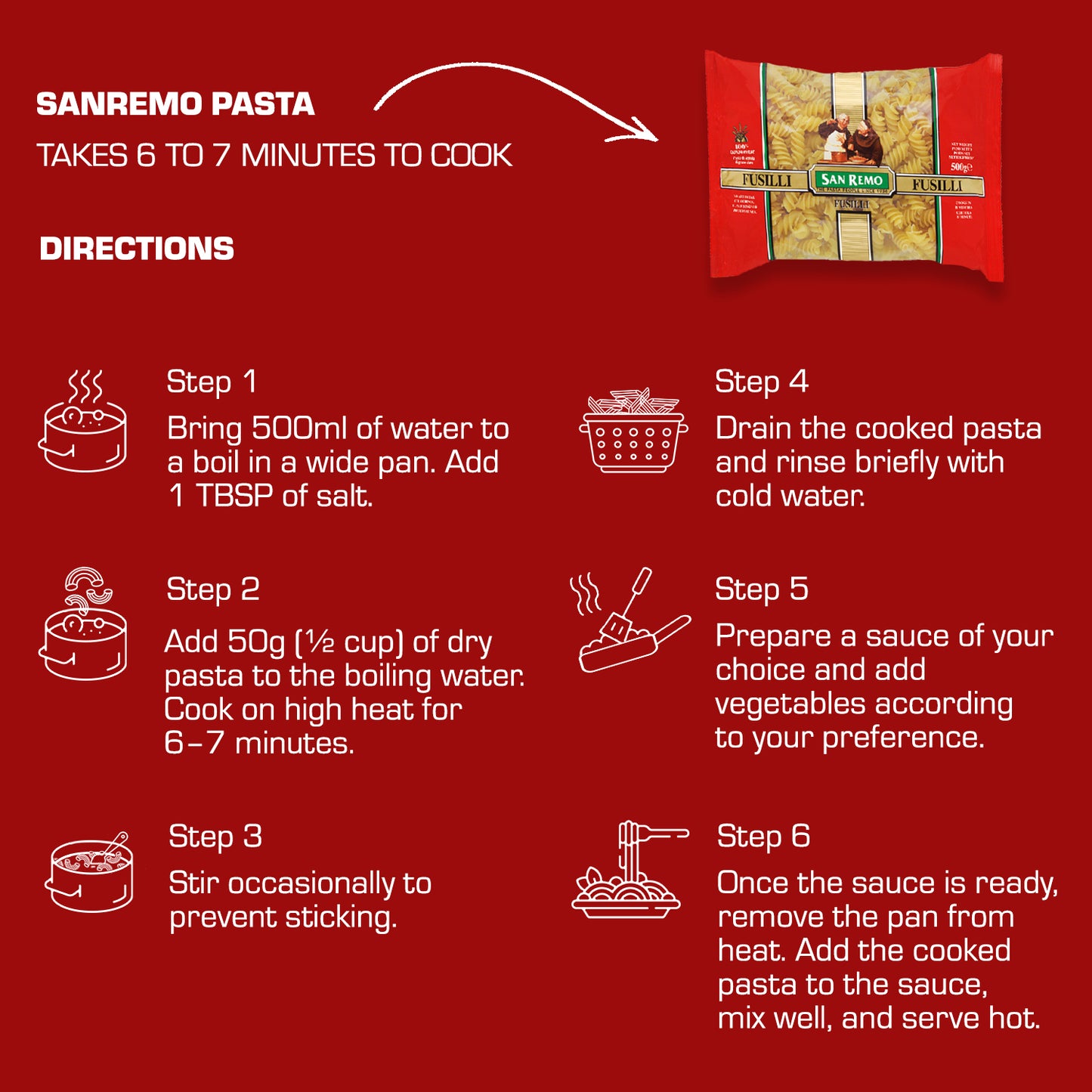 San Remo Fusilli Pasta, 500g